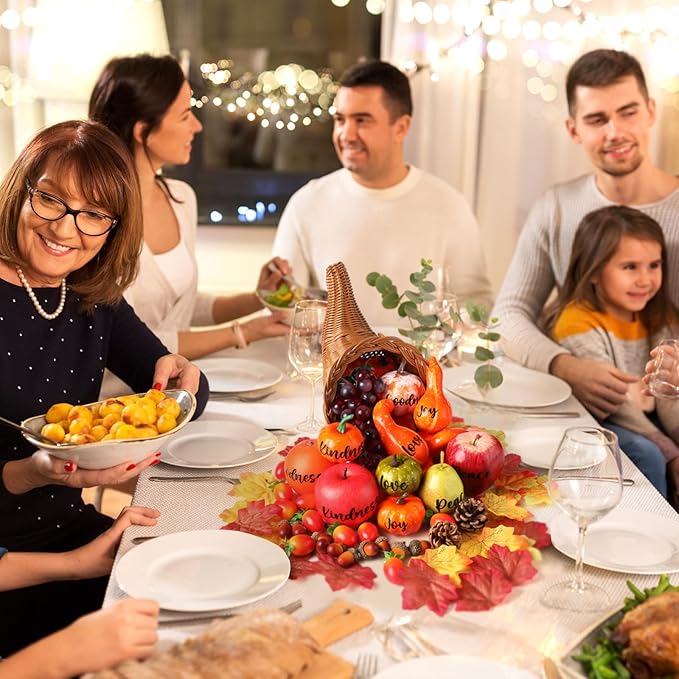 76 Pcs Thanksgiving Fall Cornucopia Basket Set Fall Table Centerpiece 13.78'' Large Thanksgiving Autumn Cornucopia Horn of Plenty Harvest Table Decorations with Pumpkin Fruit Inspirational Sticker