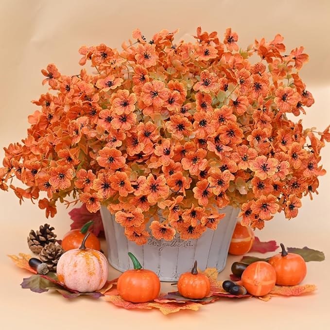 Artificial Fall Flowers for Outdoor Indoor Garden Home Decoration, 12 Bundles Faux Flower Daisy with Eucalyptus UV Resistant for Front Door Porch Patio Yard Balcony Autumn Decor