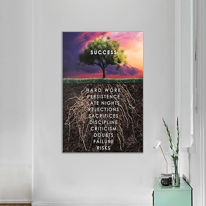 Wall Art Success Tree Printed Pictures Canvas Inspirational Motivation Entrepreneur Quotes Artwork Modern Inspiration Posters Home Painting Frame for Living Room Decor Ready to Hang [36''W x 24''H]