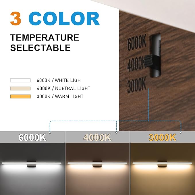 SineRise LED Modern Bathroom Vanity Light Fixtures (48-Inch, 3000K/4000K/6000K, Dimmable), Brown Wood Painted Modern Acrylic Bathroom Wall Lighting Fixtures Over Mirror