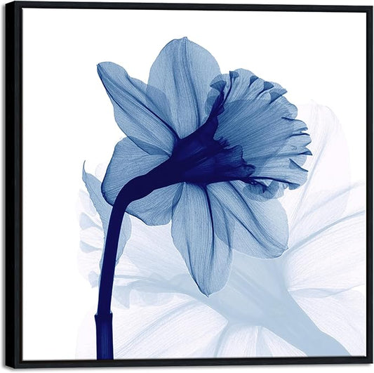 Pyradecor Large Black Framed Wall Art One Panel Blue Flickering Flower Paintings Canvas Prints Grace Floral Pictures Artwork for Bedroom Office Home Decorations