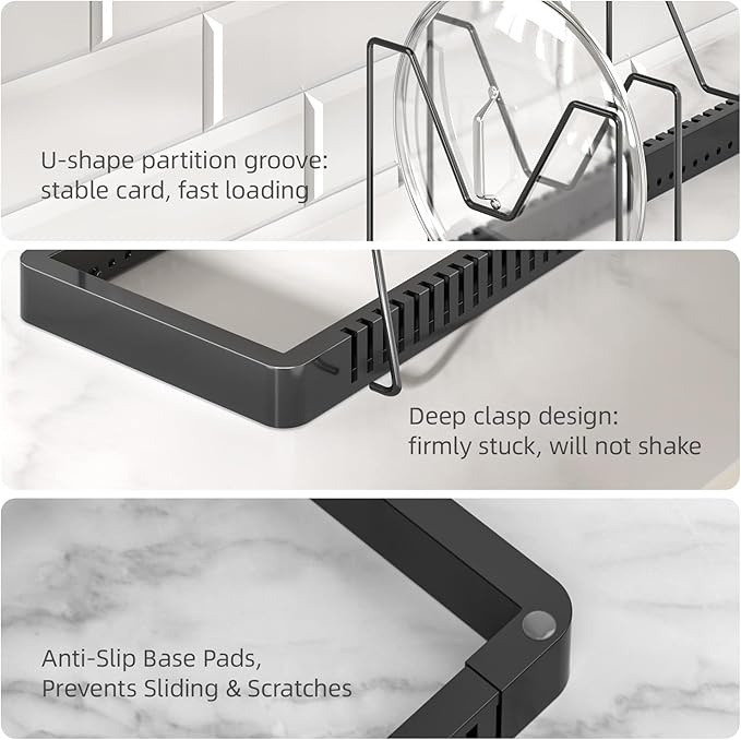 Pots and Pans Organizer under Cabinet, Expandable Pot Lid Organizer Holder with 12 Adjustable Compartment, Pan Organizers inside Cabinet for Lids, Bakeware, Kitchen Storage Pot Rack, Black