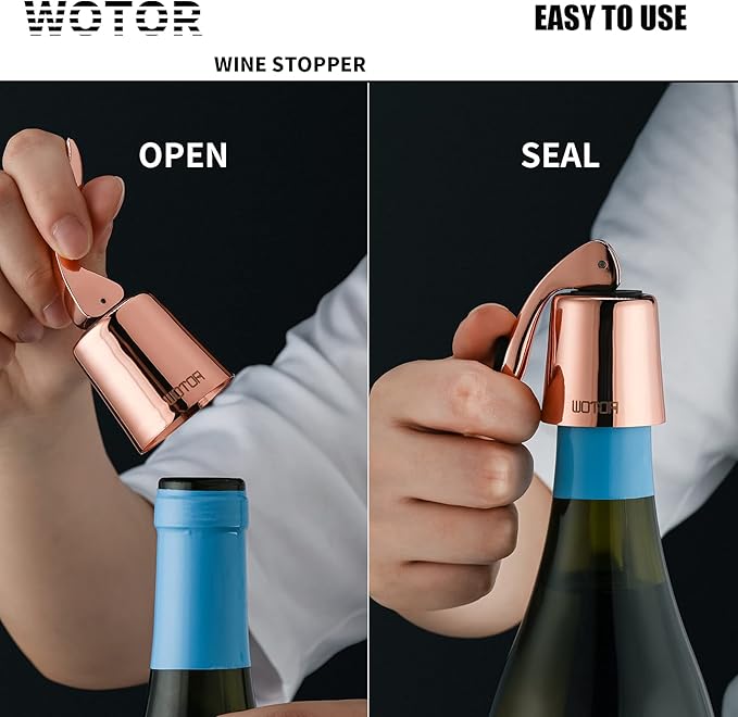 Stainless Steel Wine Bottle Stoppers with Silicone - Reusable Wine Saver and Decorative Bottle Sealer, Leakproof, Keep Fresh, Rosegold, 2 Pack
