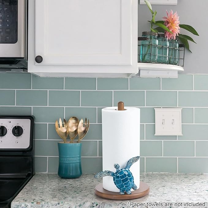 Turtle Paper Towel Holder - Coastal Decor Home Beach House Gift Sea Turtle Gifts for Women Bathroom Decor Unique Funny Cute Cool Paper Towel Holder Stand Kitchen Counter Beach Themed Accessories Stuff