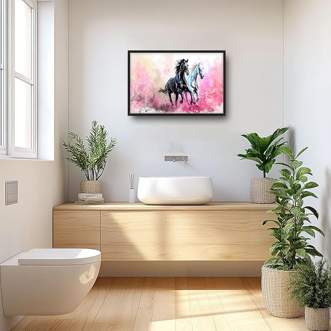 Flintis Large Horse Wall Art Black and White Horses Pictures Wall Decor Abstract Animal Canvas Painting Print Artworks Decorations Framed for Living Room Bathroom Master Bedroom Office 36L x 24W