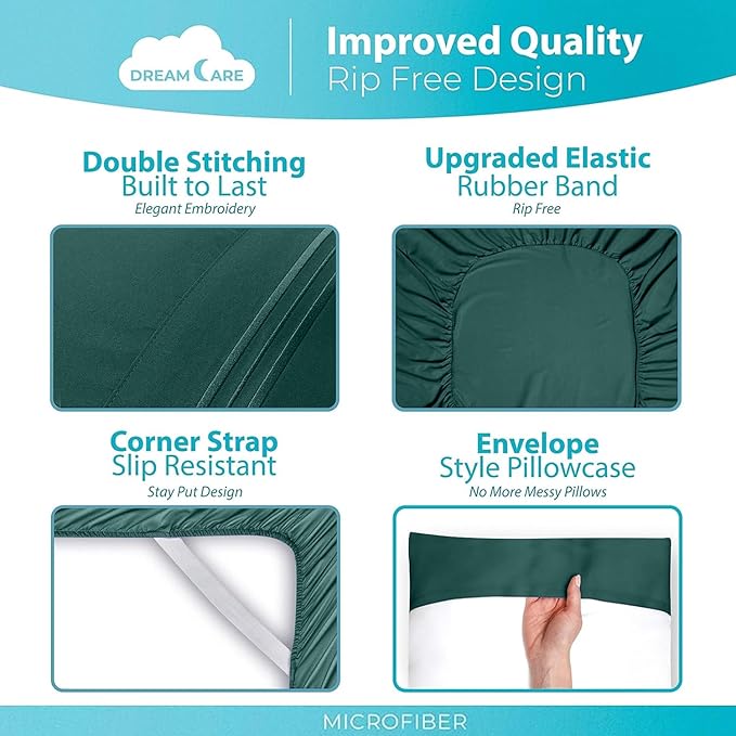 DREAMCARE Full Size Sheets Set - 6 Pcs Deep Pocket Cooling Bed Sheets - Soft, Long Lasting 100% Brushed Microfiber with Side Pocket (Emerald Green, Full)