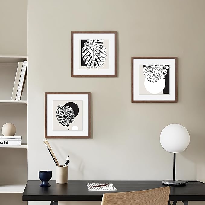 Fun Memories 12x12 Picture Frame in Walnut, 12 x 12 Frame Set of 3, Rustic Oak Wood Frame 12 x 12 for Wall, 12x12 Frame display 8x8 Picture with Mat, Tempered Glass, Wall Collage Frame 12 by 12