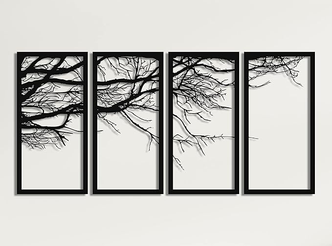DEKADRON Metal Wall Art, Tree of Life 4 Pieces, Metal Tree Wall Art, Tree Sign, Metal Wall Décor, Interior Decoration, Housewarming Gift, 4 Panels Wall Hangings (69" W x 35" H / 175x88 cm)