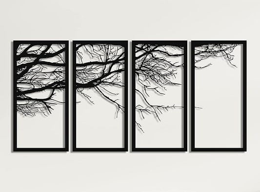 DEKADRON Metal Wall Art, Tree of Life 4 Pieces, Metal Tree Wall Art, Tree Sign, Metal Wall Décor, Interior Decoration, Housewarming Gift, 4 Panels Wall Hangings (69" W x 35" H / 175x88 cm)