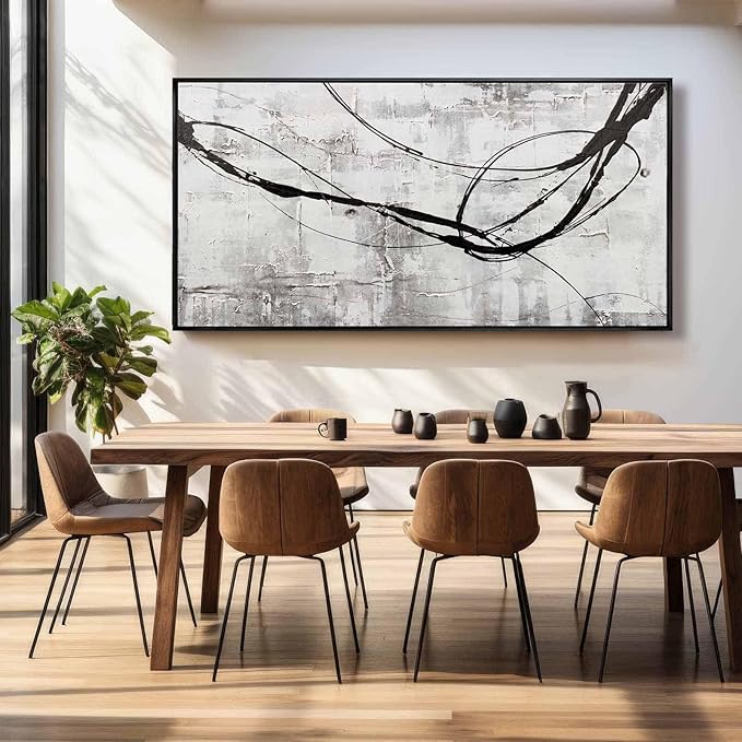 XIANSHOU Line Wall Art Pictures Modern Wall Decor Black and White Canvas Wall Paintings 36"x70" Large Poster Printing for Dining Room Bedroom