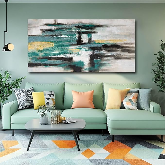 NBAODAN Large Abstract Wall Art Canvas Art Prints Black and White Home Wall Decor Green Neutral Artwork for Living Room Dining Room office 29x58 Inch