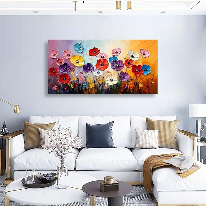 Abstract Colorful Flower Pictures Canvas Wall Art for Living room Office Bedroom Wall Decor,Yellow Pink Red Blue Purple Flowers Wall Art Print Paintings Modern Daisy Artwork Ready to Hang-20x40inch