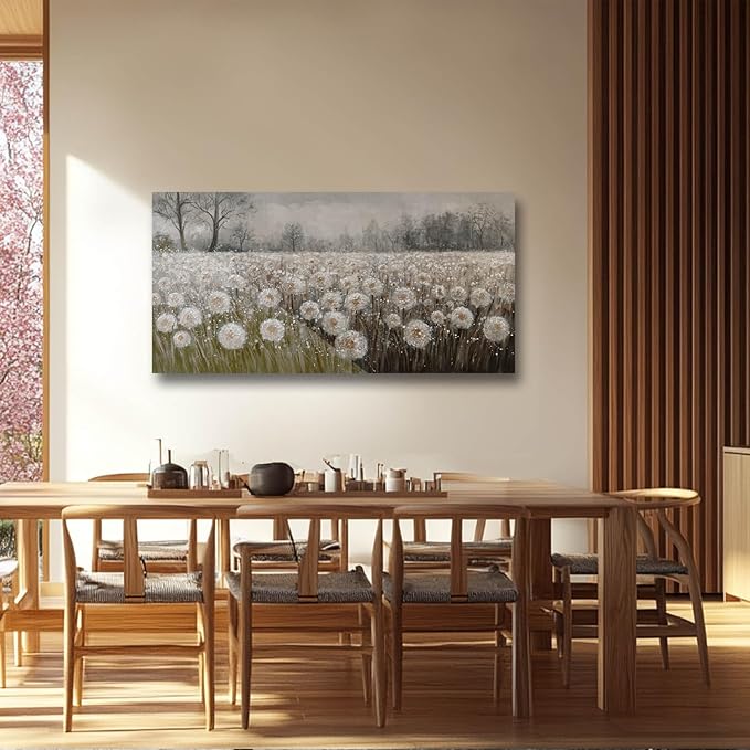 Dandelion Wall Art White Flowers Pictures Cuadros Decorativos Para Dormitorio Canvas Wall Decor Floral Room Decor for Bedroom Girls Room 24"x48"