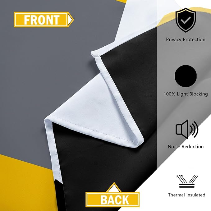 Yellow 100% Blackout Curtains for Bedroom 63 inch Length 2 Panels Set Mustard Yellow Grey Modern Abstract Geometric Black Out Curtains Room Darkening Window Drapes for Living Room, 52Wx63L