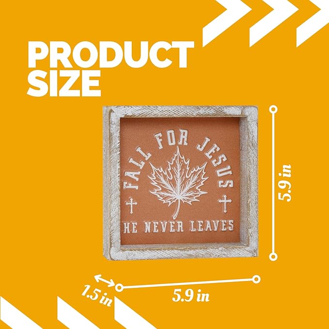 Embossed Orange Fall Leaf Sign, Farmhouse Autumn Decorations, Wooden Fall Tiered Tray Decor for Shelf Cubicle Desk Mantel, Rustic Thanksgiving Table Decor