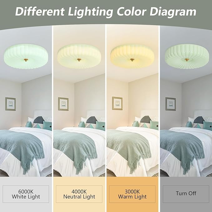 KCO Lighting Nordic Green Glass Flush Mount Ceiling Light Vintage Round Semi Flush Mount Ceiling Light Fixture Mid Century Modern Bathroom Overhead Light LED Ceiling Lights