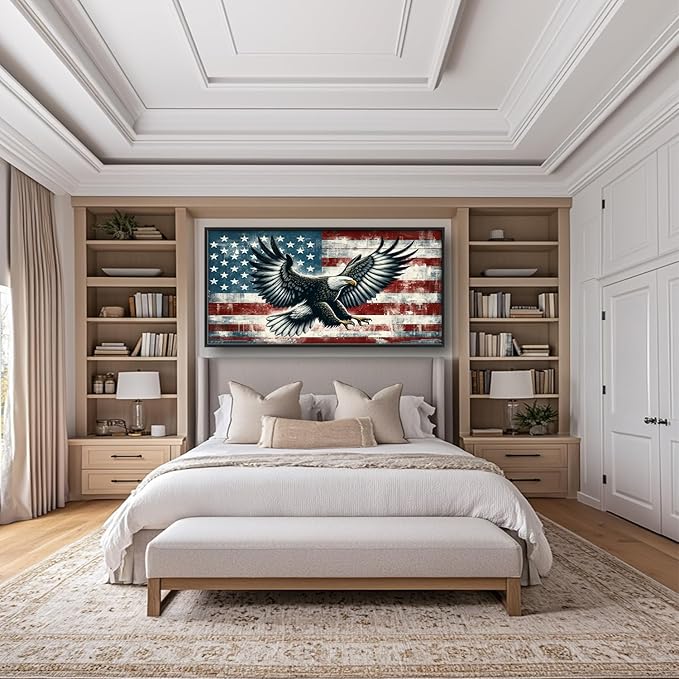 Flintis Large Bald Eagle Wall Art Eagle American flag Pictures Wall Decor Abstract Animal Canvas Painting Print Artwork Decoration Framed for Living Room Bathroom Master Bedroom Office 60L x 30W