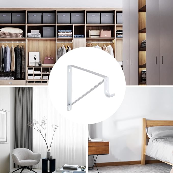 HOME MASTER HARDWARE Heavy Duty Closet Shelf Rod Brackets Supports 250lbs, Wall Mounted Closet Shelves Bracket with Rod Shelving Support, White with Screws 10-Pack