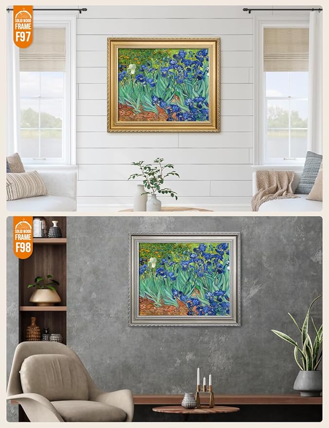 DECORARTS - Irises in the Garden - Vincent Van Gogh Giclee Prints w/Antique Brown Frame for Wall Decor. Picture Size: 20x16, Total Size w/Frame: 23x19