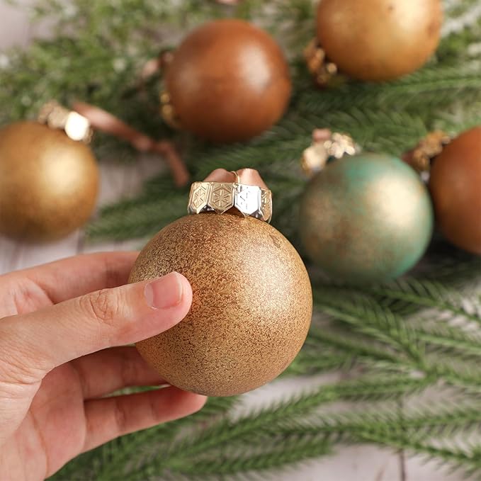 24 Pcs Neutral Textured Christmas Ball Ornaments 2.36'' Vintage Christmas Tree Decor Rustic Distressed Ornaments with Loop Shatterproof Hanging Ball for Farmhouse Xmas Decor (Nostalgic Color)