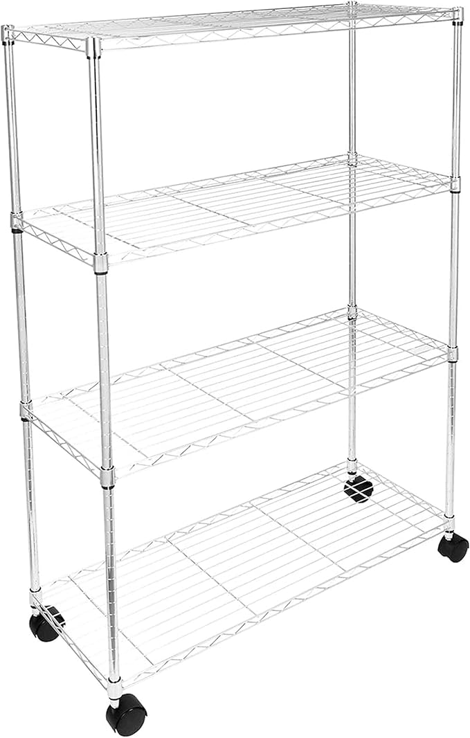 HealSmart Heavy Duty 4-Shelf Storage Shelving Unit, 35.83D x 13.98W x 55.91H Steel Organizer Wire Rack with 1000Lb Capacity, Chrome