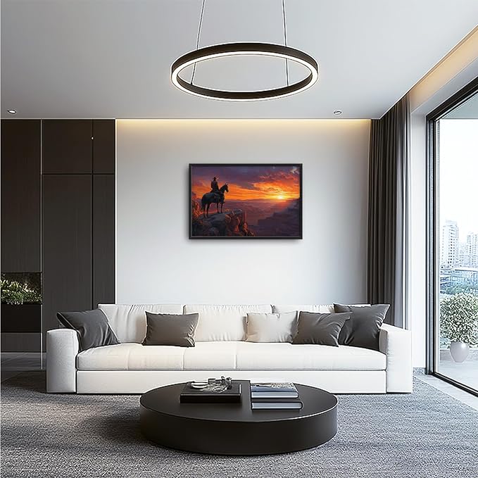 Framed Large Wall Art for Living Room, Western Cowboy Canvas Wall Decor, Large Natural Landscape Picture Framed Painting, Modern Artwork for Bedroom Office 36L'' × 24W''