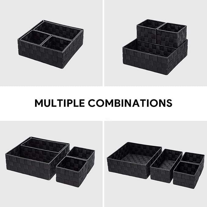 Posprica Woven Storage Baskets for Organizing, Small Black Baskets Cube Bin Container Tote Organizer Divider for Drawer, Closet, Shelf, Dresser, Set of 4