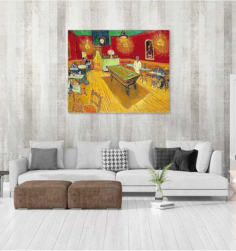 DECORARTS - The Night Cafe in The Place Lamartine in Arles, Vincent Van Gogh Art Reproduction. Giclee Print on Canvas. Wall Art for Home. 40x32