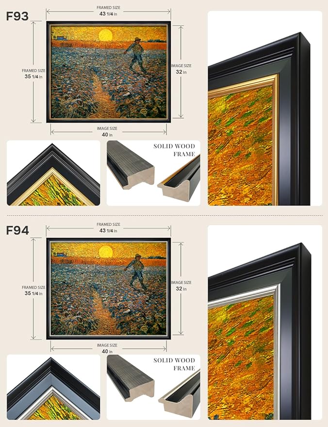 DECORARTS - The Sower by Vincent Van Gogh, Large Giclee Canvas Print with Solid Wood Frame, Oversized Wall Art Decor