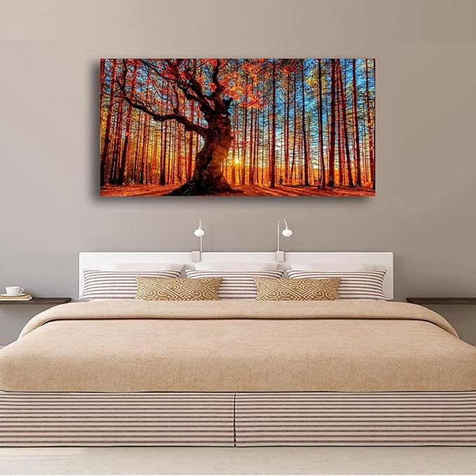 Tree of Life Wall Art Canvas Prints Natural Landscape Pictures Home Decor Colorful Forest Paintings for Living Room Bathroom Bedroom Kitchen Decorations 20x40 Wooden Framed Artwork Easy Hanging