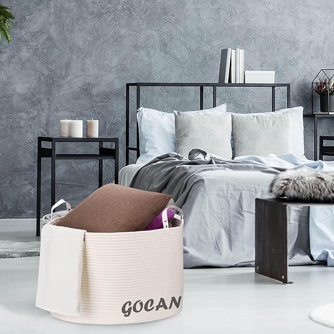 Extra Large Storage Laundry Basket 22" X 22"X 14" Cotton Rope Woven Basket for Blanket Basket with Handles for Living Room Toys Storage XXXL (Cream)