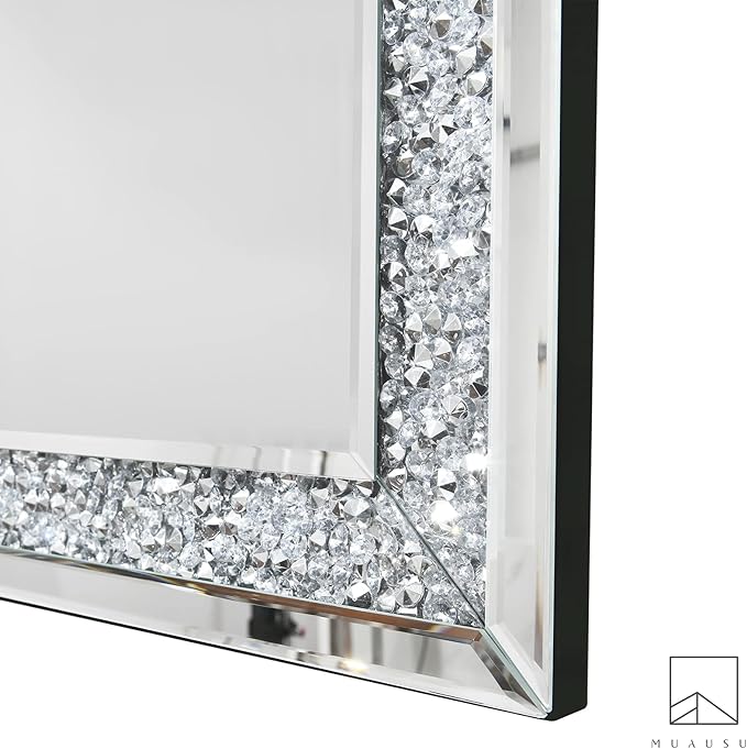 Crystal Crush Diamond Mirror-40 x28 Silver Mirror, Gorgeous Wall Mirror, Rectangle Mirrors for Wall Bathroom, Bedroom, Dining Room and Living Room