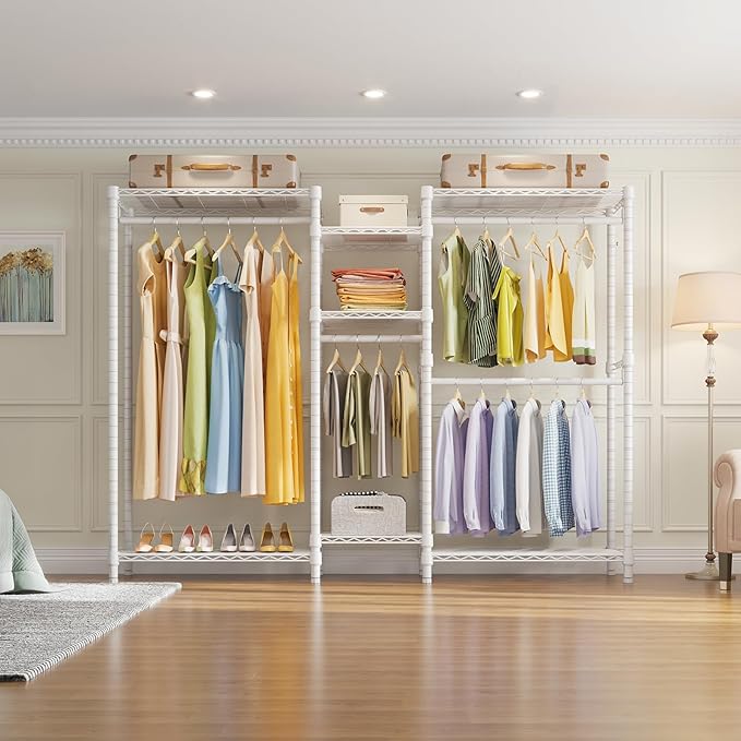 VIPEK Classic V6 Wire Garment Rack 5 Tiers Heavy Duty Clothes Rack for Hanging Clothes, Wardrobe Racks Compact Large Metal Clothing Racks Freestanding Closet Storage Racks, Max Load 850LBS, White