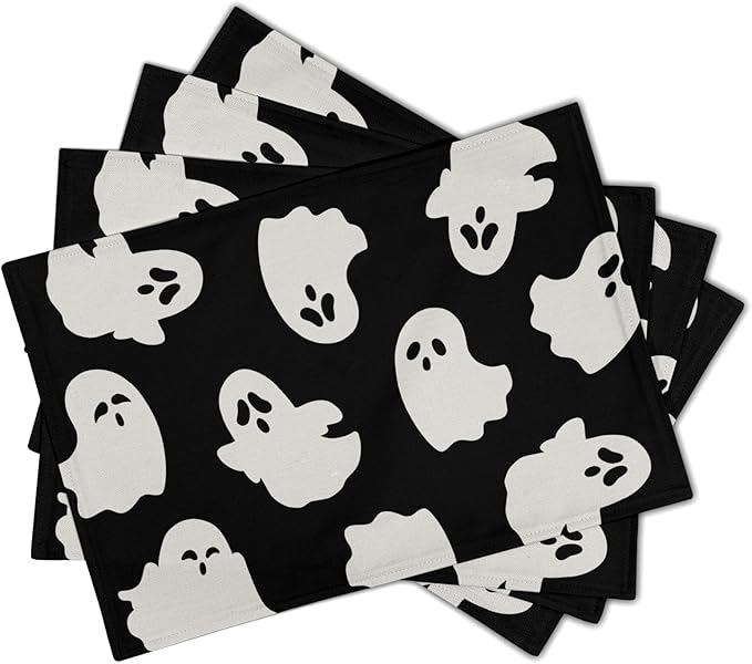 Halloween Placemats 12×18 Inches Set of 4 Cute Ghosts Seasonal Holiday Indoor Kitchen Dining Table Place Mats for Home Party Decoration