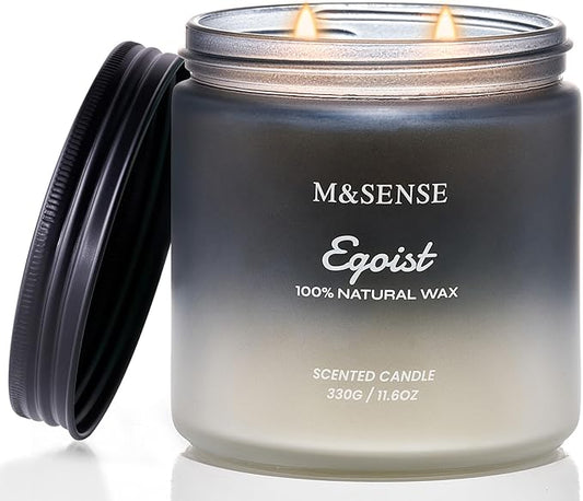 M&SENSE Lavender Sandalwood Scented Men Candles, 2 Wick 11.6oz Large Natural Soy Candle for Men 70 Hours Long Lasting Burn, Organic Black Masculine Candles Home Fragrance Holiday Candlde for Him