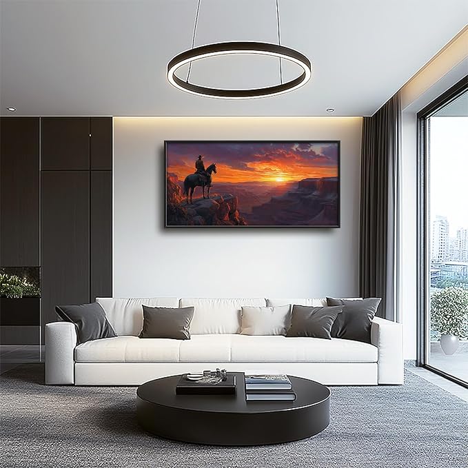 Framed Large Wall Art for Living Room, Western Cowboy Canvas Wall Decor, Large Natural Landscape Picture Framed Painting, Modern Artwork for Bedroom Office 60L'' × 30W''