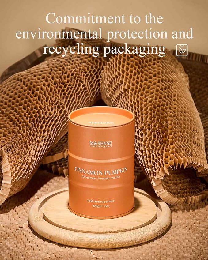 M&SENSE Cinnamon Pumpkin Scented Candles Natural Non Toxic, Aromatherapy Candle for Stress Relief Meditation Relaxing, Housewarming Gifts for Women Men, 11.3oz 70 Hour Long Burning