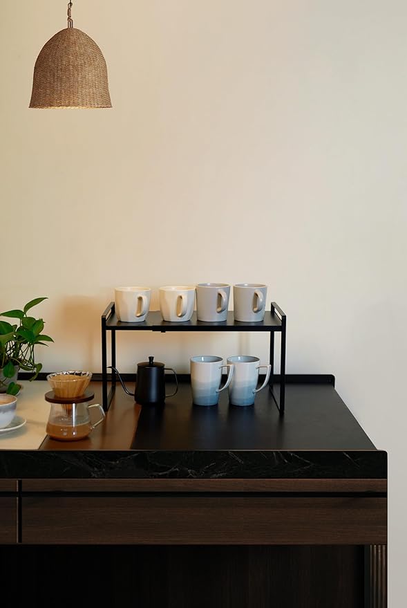 Nxconsu Expandable Cabinet Shelf Organizer Riser for Kitchen Pantry Cupboard Under Sink Countertop Home Storage Organization Rack Space Saver Freestanding Heavy Duty Nonslip Stackable Black X Large