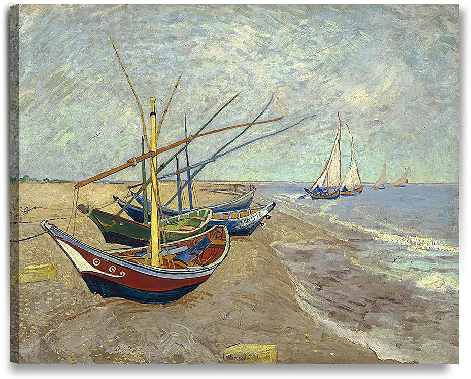 DECORARTS - Boats At Saintes Maire, Vincent Van Gogh Art Reproduction. Giclee Print on Canvas. Wall Art for Home. 40x32