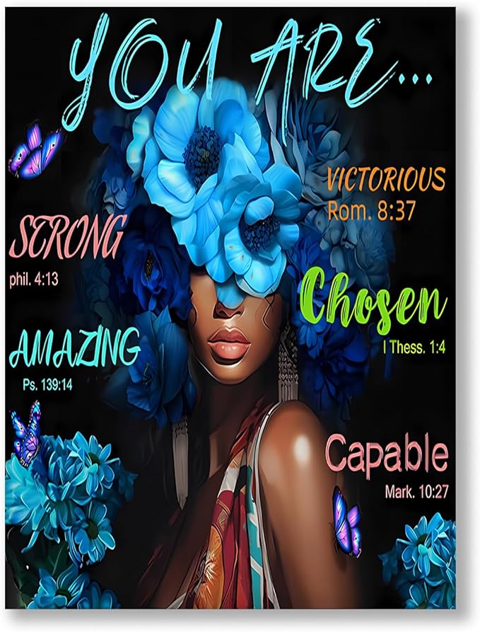 Inspirational Christian Canvas Wall Art, Blue Floral Scripture Quotes Canvas Print, Religious Home Decor, Christian Wall Art Home Decor for Living & Prayer Room 12x16 inch Framed