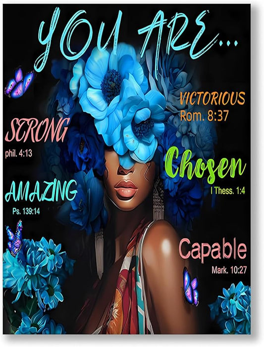 Inspirational Christian Canvas Wall Art, Blue Floral Scripture Quotes Canvas Print, Religious Home Decor, Christian Wall Art Home Decor for Living & Prayer Room 12x16 inch Framed