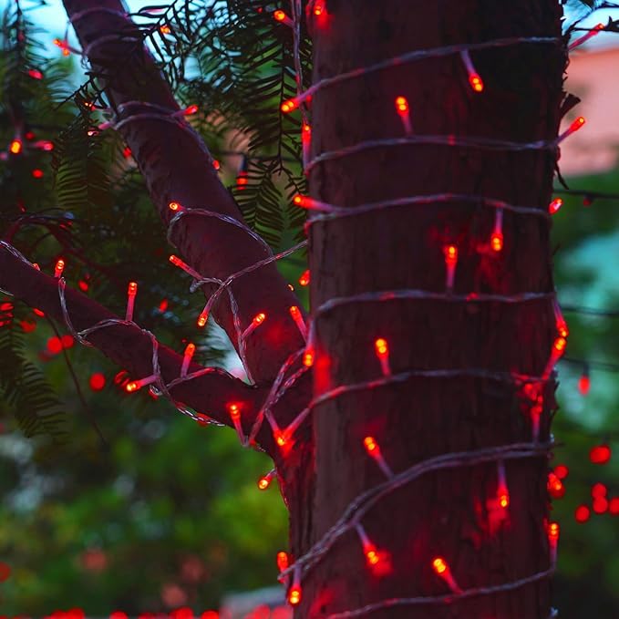 LJLNION 300 LED Christmas Lights, Extra Long 98.5FT Valentines String Lights Outdoor Indoor, 8 Lighting Modes, Plug in Waterproof Fairy Lights for Wedding Party Bedroom Decorations (Red)