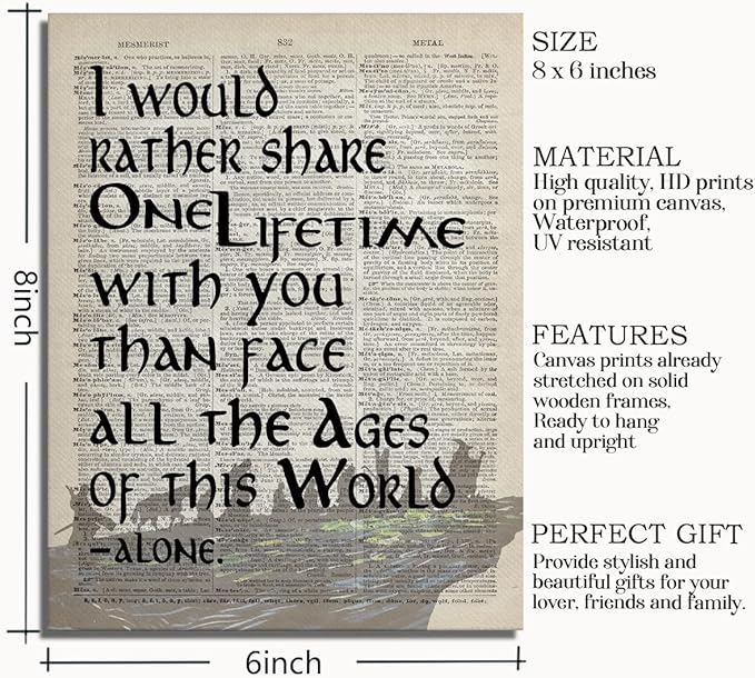 Lord of the Rings Gifts: Framed 'I Would Rather Share One Lifetime - Arwen' Poster, 8x10 inch Canvas Wall Art for LOTR Birthday Decor