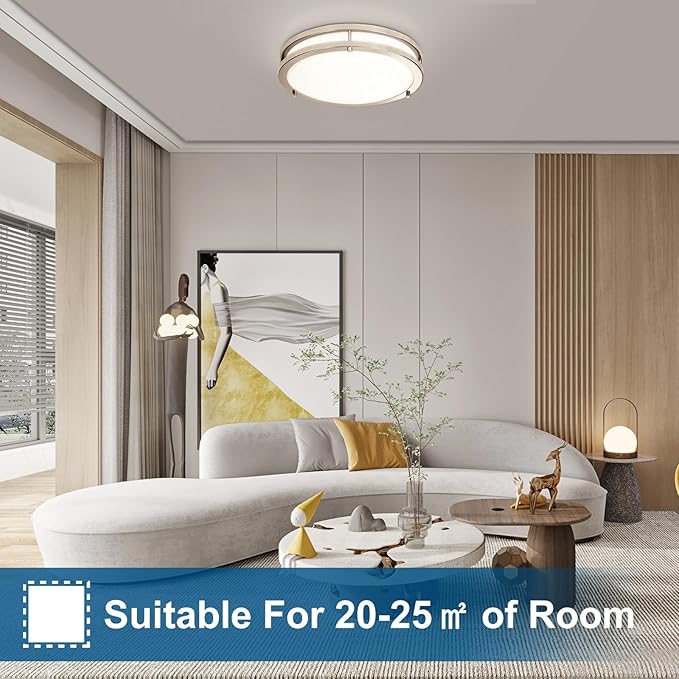 OOWOLF 2-Pack 36W 13inch LED Flush Mount Ceiling Light Fixture Dimmable Brushed Nickel, Easy to Install LED Ceiling Lamp Fixture Without Flicker, Super Bright 3600LM 5000K Daylight White