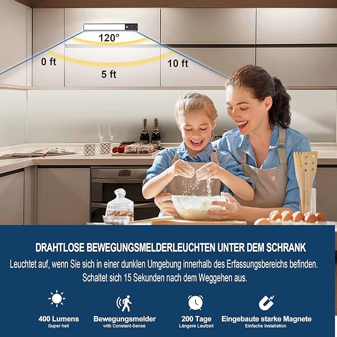 YELKO Motion Sen SOR Under Cabinet Light, 100LEDs 4200mAh Rechargeable Battery Closet Lights, Wireless Dimmable Motion Activated Night Lights for Kitchen Wardrobe Cupboard Stairs Hallway(1Pack)