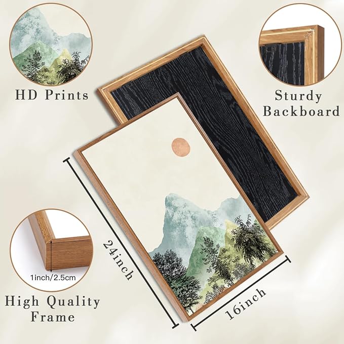 ANHUIB Mountain Wall Art 16x24 Inch Watercolor Landscape Wall Decor Sun Forest Painting Minimalist Pine Tree Artprint Nature Illustration Set of 3 for Living Room Dining Room Office