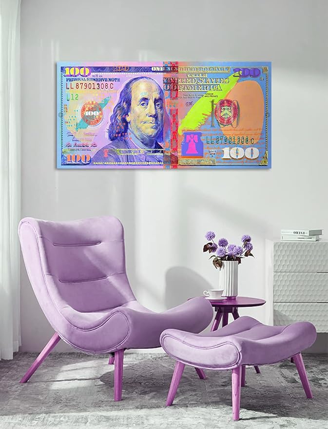 Artwork for Home Walls Large Money Bill Canvas Work Pictures for Office Modern Home Decor Colorful USD Dollars Art Print Wood Pallets for Bed for Bathroom Guest Room Framed Ready to Hang-40 Wx20 H