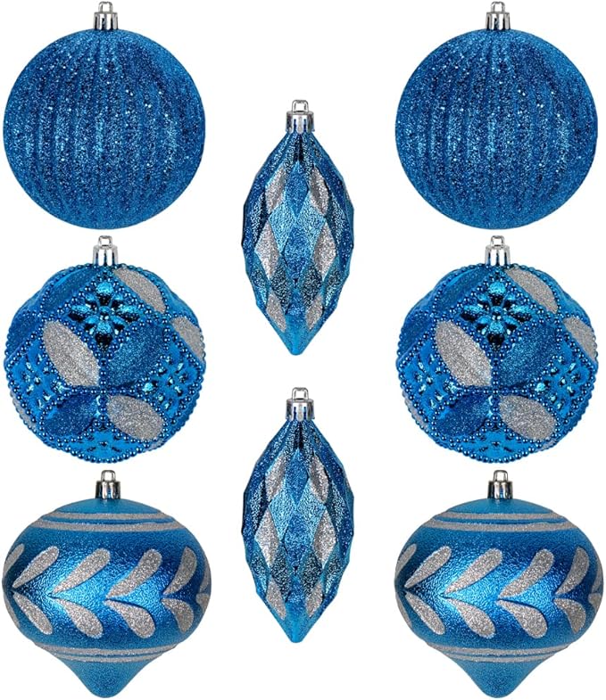 8PCS 4" Christmas Ball Ornaments Shatterproof Blue Christmas Tree Decorations Xmas Tree Balls Halloween Ornaments Décor