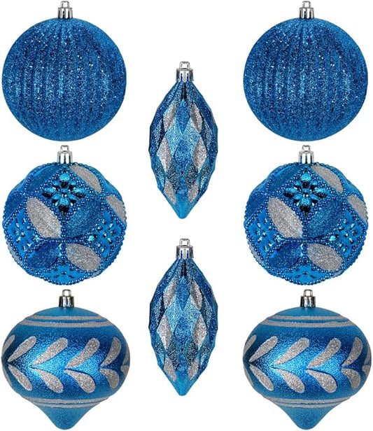 8PCS 4" Christmas Ball Ornaments Shatterproof Blue Christmas Tree Decorations Xmas Tree Balls Halloween Ornaments Décor