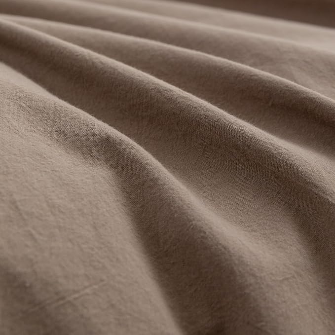 BESTOUCH Duvet Cover Set 100% Washed Cotton Linen Feel Super Soft Comfortable Chic Lightweight 3 PCs Home Bedding Set Solid Pine Bark Brown Cal King